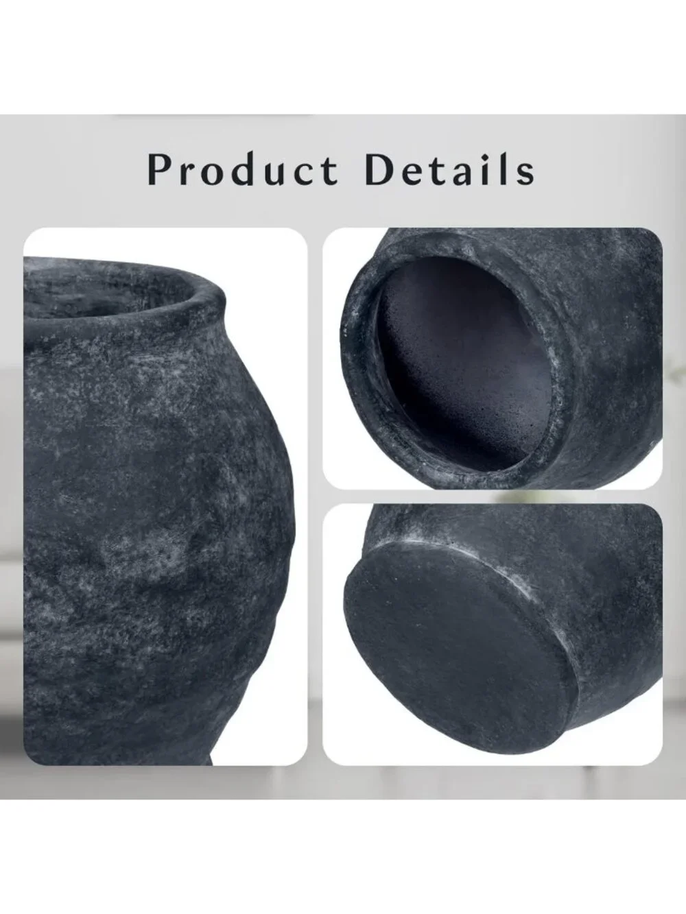 Rustic Vintage Ceramic Vase - 6.1'' Farmhouse Decor, Distressed Texture, Wide